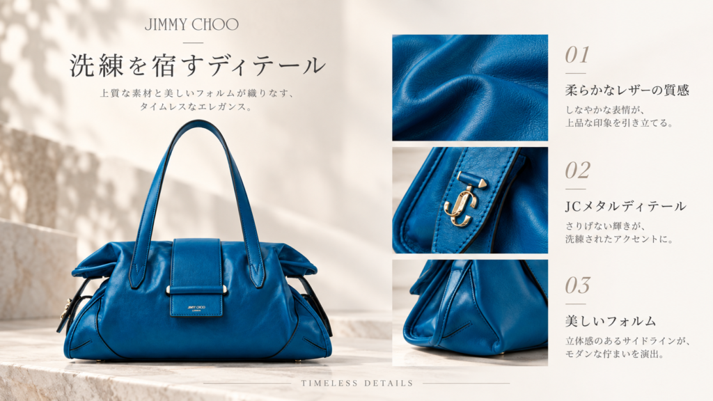 JIMMY CHOO ブルー バッグ レザーと金具のディテール